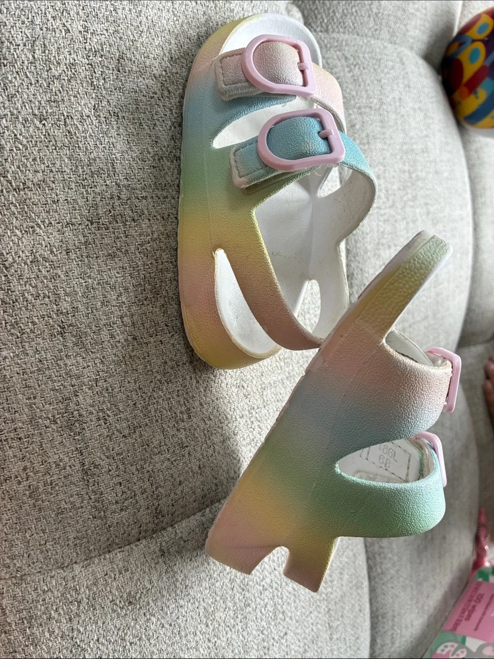 Kids Rainbow Pastel Sandals with Pink Buckles